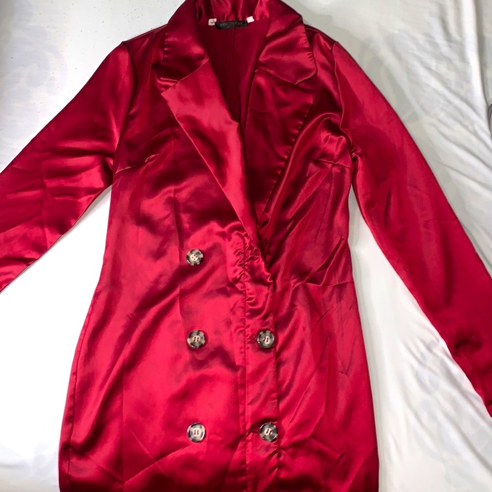 Burgundy Satin button up dress